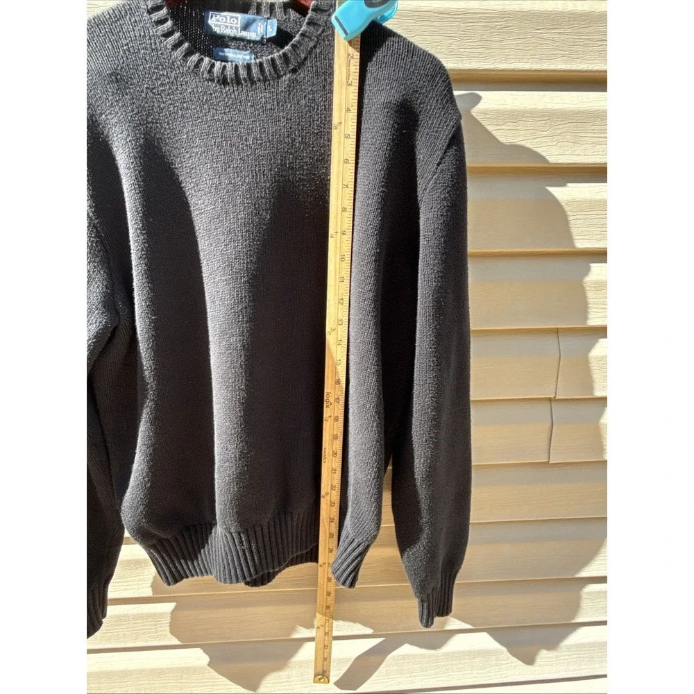 VTG Polo Ralph Lauren Sweater Mens Large Black Crewneck Pima Cotton Purple Pony